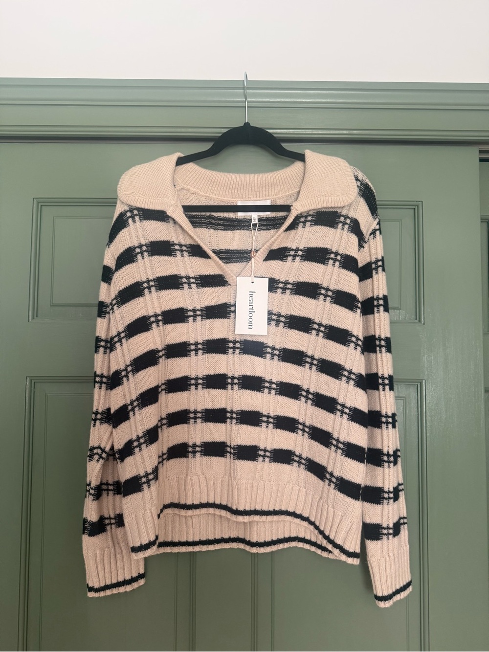 Heartloom Beige and Black Plaid Collared Turtleneck Sweater